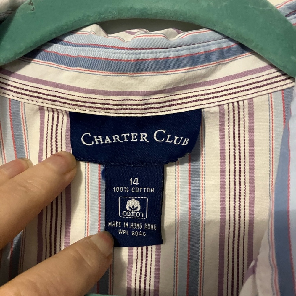Charter Club Blue and White Button Down Shirt